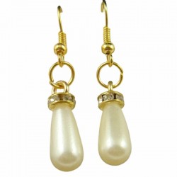 Pendientes colgantes con perlas alargadas con gancho chapado en oro 9k