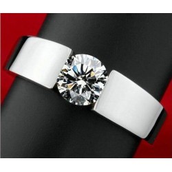 Alianzas con piedra de cristal central para compromiso en acero color plata