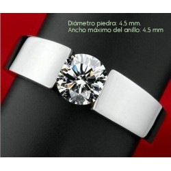 Alianzas con piedra de cristal central para compromiso en acero color plata