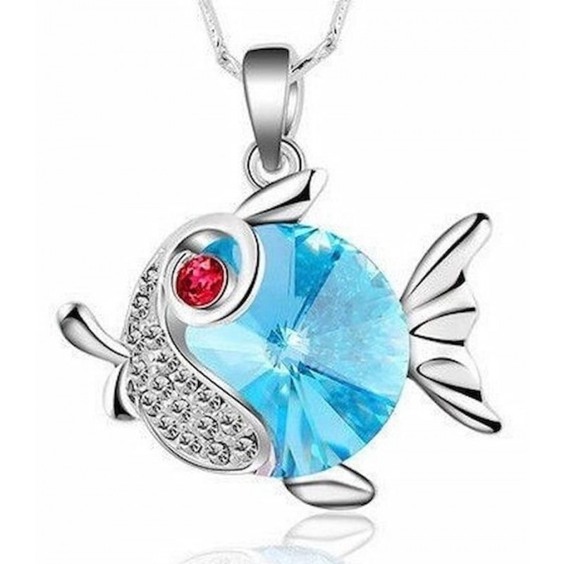 Collar para mujer con pez de cristal azul cielo
