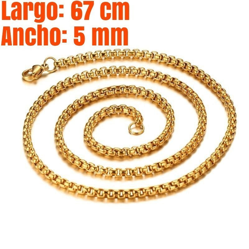 Cadena de acero inoxidable dorada de 67 cm de largo y 5 mm de ancho