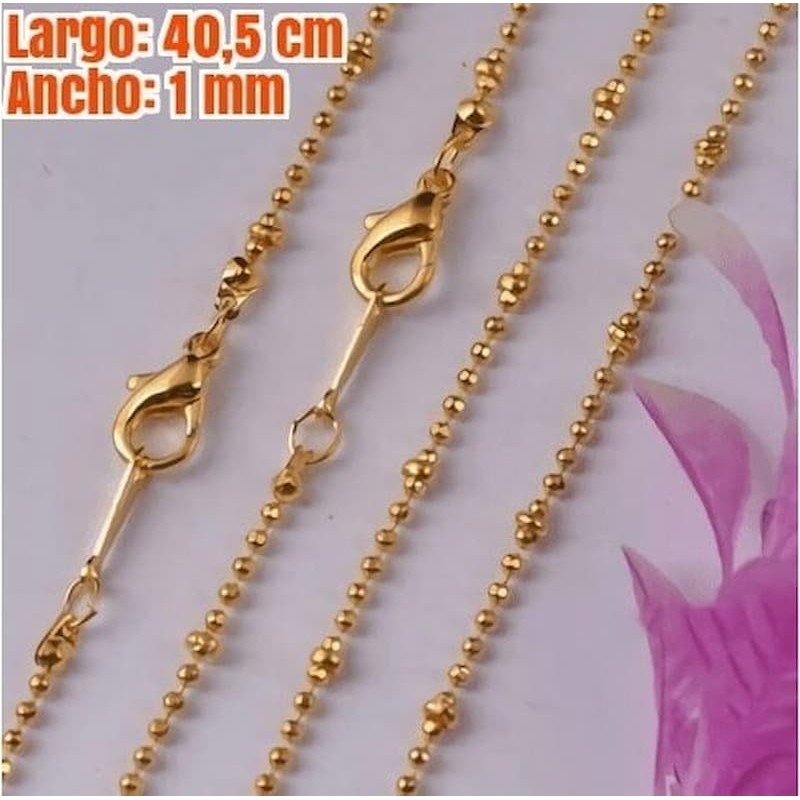 Cadena collar económico fabricado en metal dorado con diseño bolitas