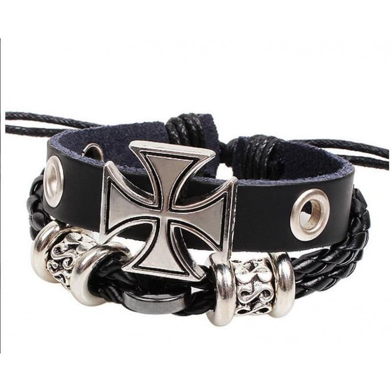 Pulsera de Acero y Cuero con Cruz de Malta: Elegancia y Significado en Tu Muñeca