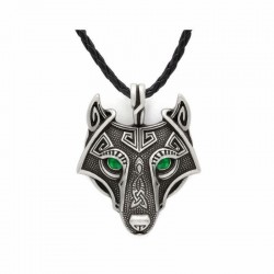 Collar Cabeza de Lobo con Cadena y Cordón: Variantes de Ojos en Tres Colores