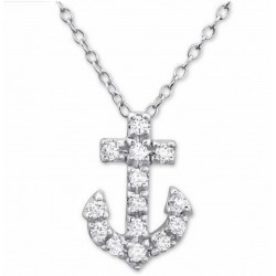 Collar con colgante diseño ancla de barco en plata de ley con cristales blancos