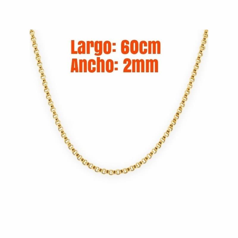 Cadena de acero chapada en oro 14 k de 2 mm de ancho