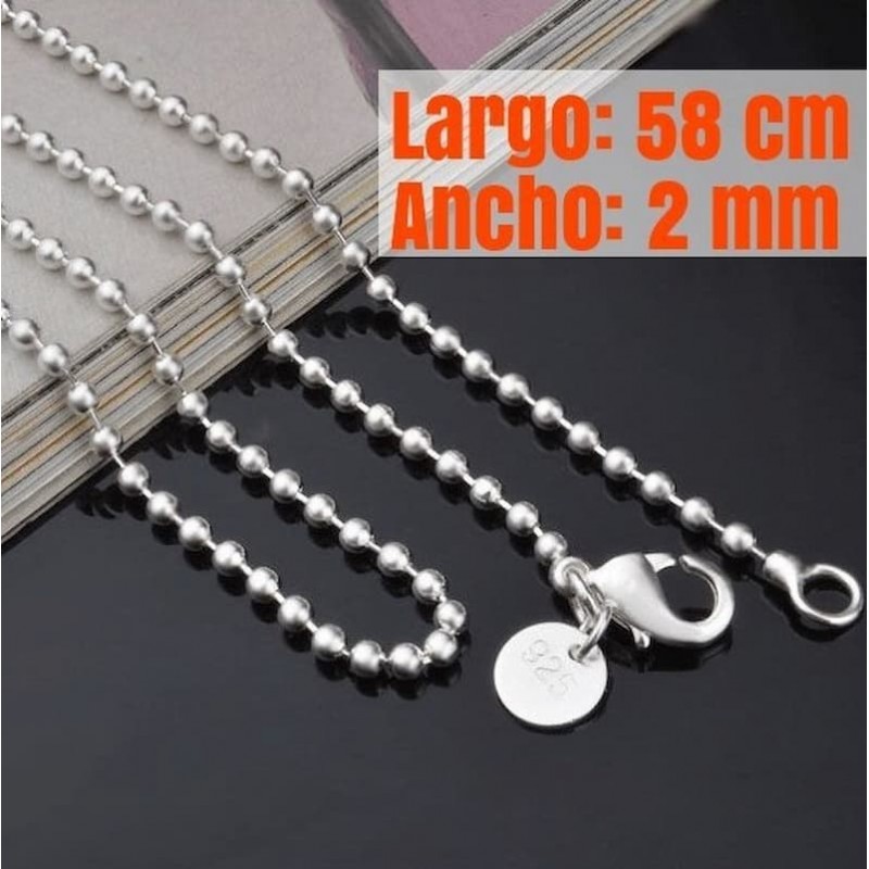 Cadena de acero chapada en plata diseño de bolitas Infinitas