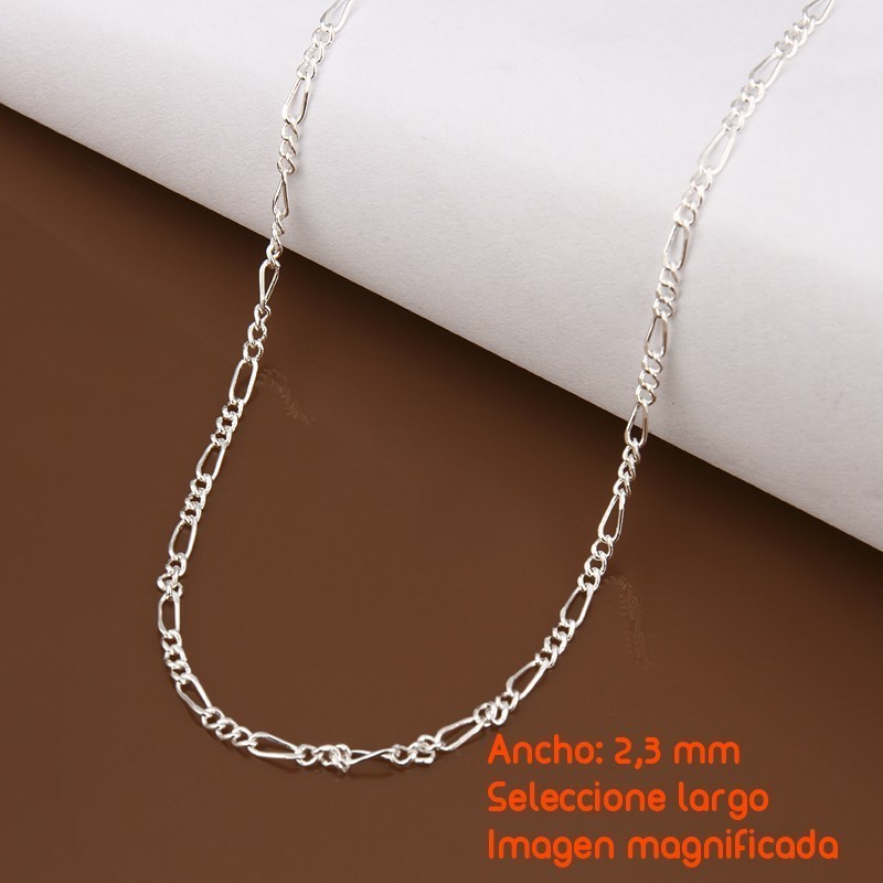 Cadena fígaro chapada en plata diseño 3X1 de 2,3 mm de ancho