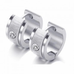 Pendientes en dos tonos de acero inoxidable diseño hoop con piedras redondas de cristal blanco