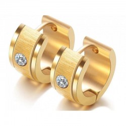 Pendientes en dos tonos de acero inoxidable diseño hoop con piedras redondas de cristal blanco