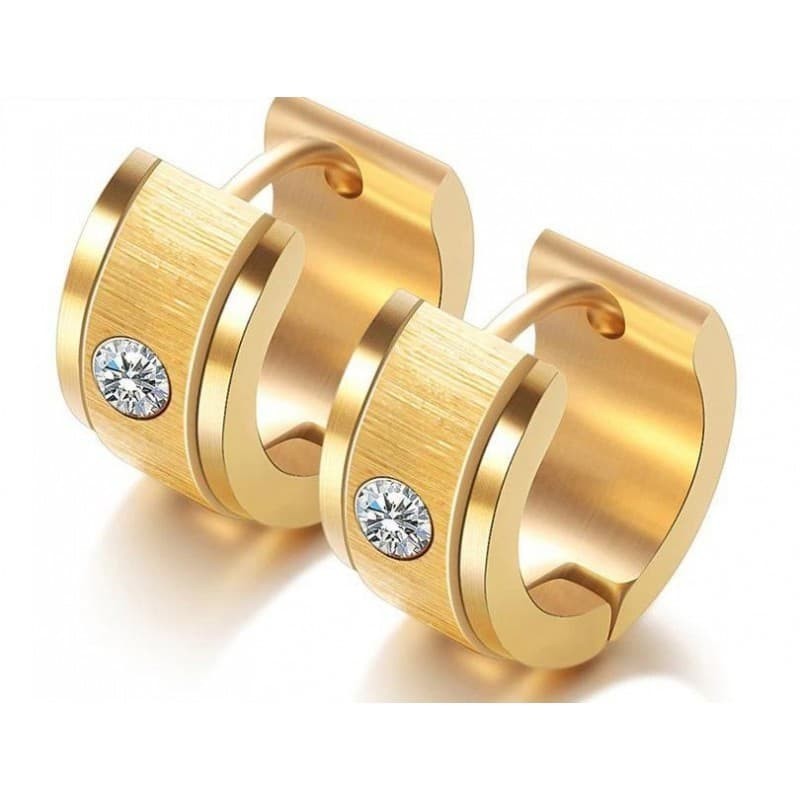 Pendientes en dos tonos de acero inoxidable diseño hoop con piedras redondas de cristal blanco