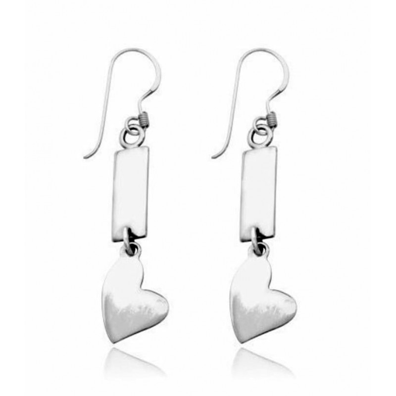 Pendientes largos de plata de ley 925 diseño corazón
