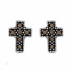 Pendientes plata con cruz calidad 925 y marcasitas legítimas