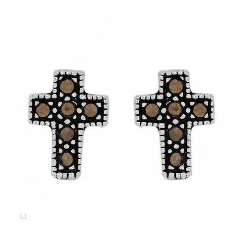 Pendientes plata con cruz calidad 925 y marcasitas legítimas