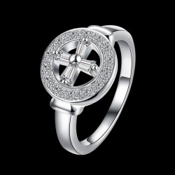 Original anillo de acero bañado en plata fina con circonias cúbicas de color blanco