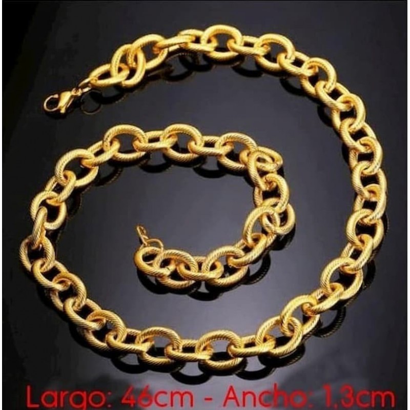 Collar de cadena de acero chapado en oro 18k con eslabones de 46cm fabricado en Italia