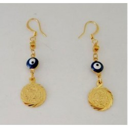 Pendientes de acero chapado en oro con monedas doradas y ojos turcos