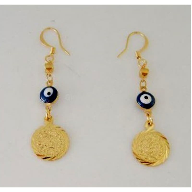 Pendientes de acero chapado en oro con monedas doradas y ojos turcos