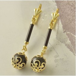 Pendientes negros de onix para fiestas diseño largos con colgante redondo