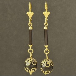 Pendientes negros de onix para fiestas diseño largos con colgante redondo