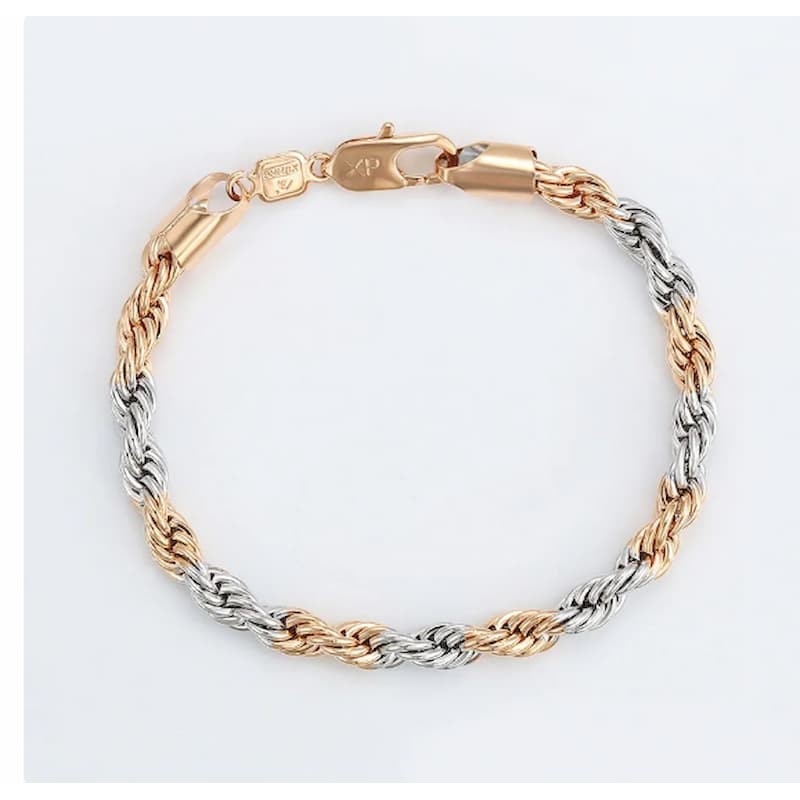 Pulsera de acero inoxidable para mujer con diseño de eslabones en dos tonos, chapado en oro de 14k y acabado plata brillante.