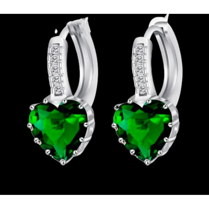 Pendientes de acero chapados en plata con piedra verde o roja