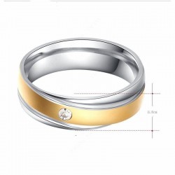 Anillo de acero inoxidable de compromiso fabricado en dos colores con cristal blanco