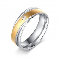 Anillo de acero inoxidable de compromiso fabricado en dos colores con cristal blanco