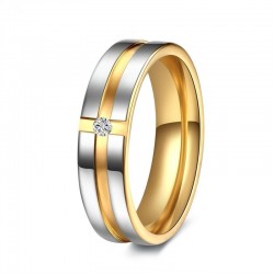 Anillos de acero inoxidable en dos colores con piedra de cristal blanco