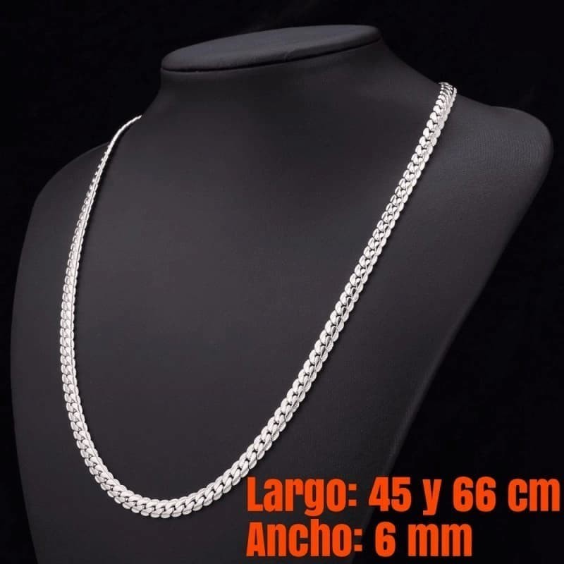 Elegante collar de acero inoxidable chapado en plata 925 de 45 cm de largo