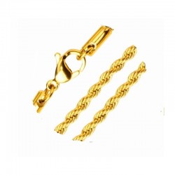 Cadena cordón salomónico de oro chapado 9k de 3 mm y 50 o 60 cm de largo