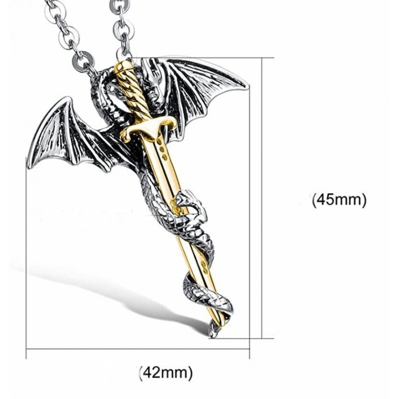 collar con colgante dragón para hombre con espada dorada
