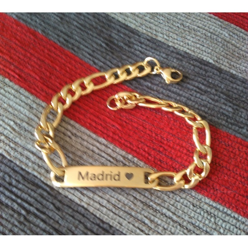 Pulsera de acero inoxidable chapado en oro 14k diseño homenaje a Madrid