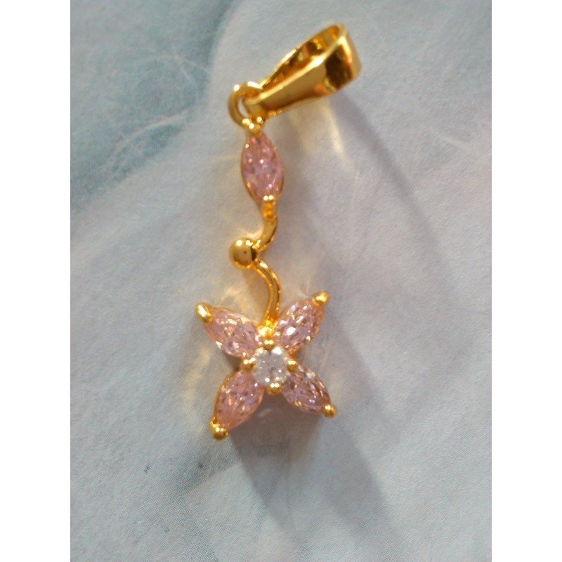 Colgante de acero chapado oro 14 k con piedra en forma de flor de color rosa