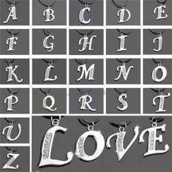 Collar con cordón en acero chapado en plata con tu letra y piedra circonias