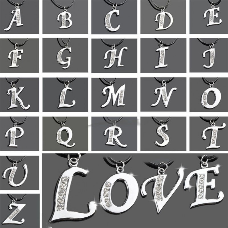 Collar con cordón en acero chapado en plata con tu letra y piedra circonias