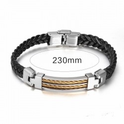 Pulsera de piel para hombres fabricada con alambre de acero inoxidable de color dorado