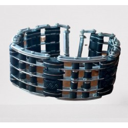 Pulsera de hombre diseño bike muy ancha de acero inoxidable y goma de 21,5 cm de largo