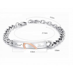 Conjunto de dos pulseras de acero inoxidable para novios con diseño de corazón en dos colores