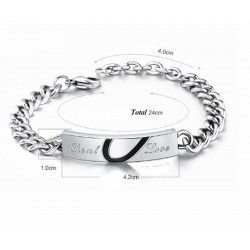 Conjunto de dos pulseras de acero inoxidable para novios con diseño de corazón en dos colores