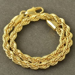 Pulsera de acero dorado de cordón salomónico de 20 cm de largo