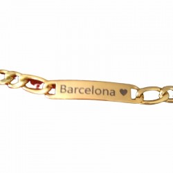 Pulsera para hombres en acero inoxidable chapado en oro de 14k personalizada con el nombre Barcelona