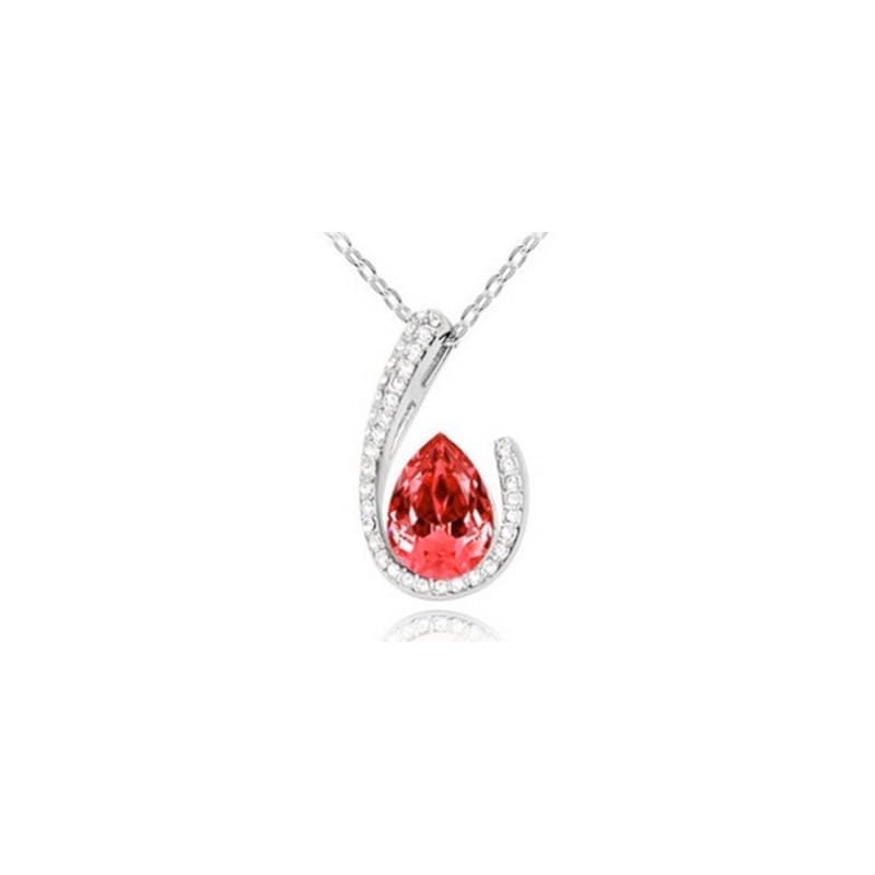 Collar de mujer fabricado en acero bañado en plata con colgante de piedra roja