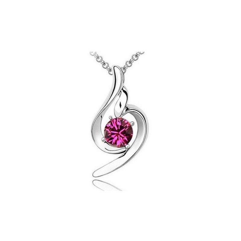 Collar de mujer con cadena de 42 cm de largo y colgante acero chapado en plata con piedra roja