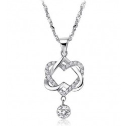 Collar para mujer fabricado en acero chapado en plata con cadena de 51 cm de largo y piedras de cristal blanco