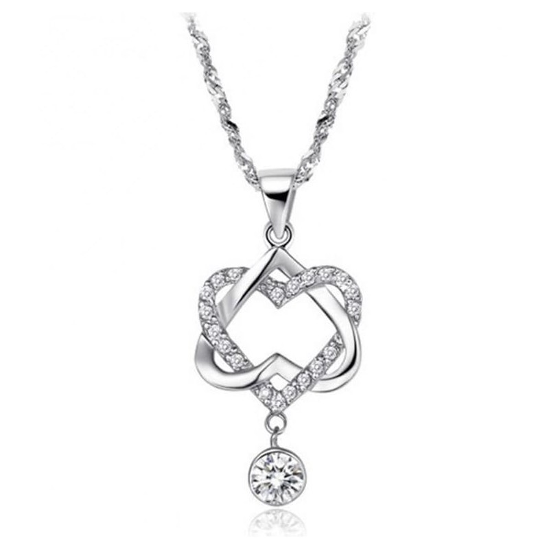 Collar para mujer fabricado en acero chapado en plata con cadena de 51 cm de largo y piedras de cristal blanco