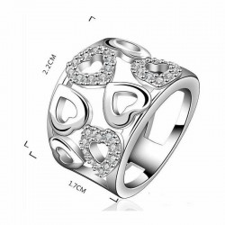 ANILLO GRANDE DE ACERO CHAPADO EN PLATA PARA MUJER CON CORAZONES Y CIRCONITAS BLANCAS