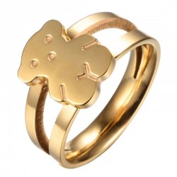 ANILLO FABRICADO EN ACERO DE TITANIO DE COLOR DORADO DISEÑADO CON UN OSO