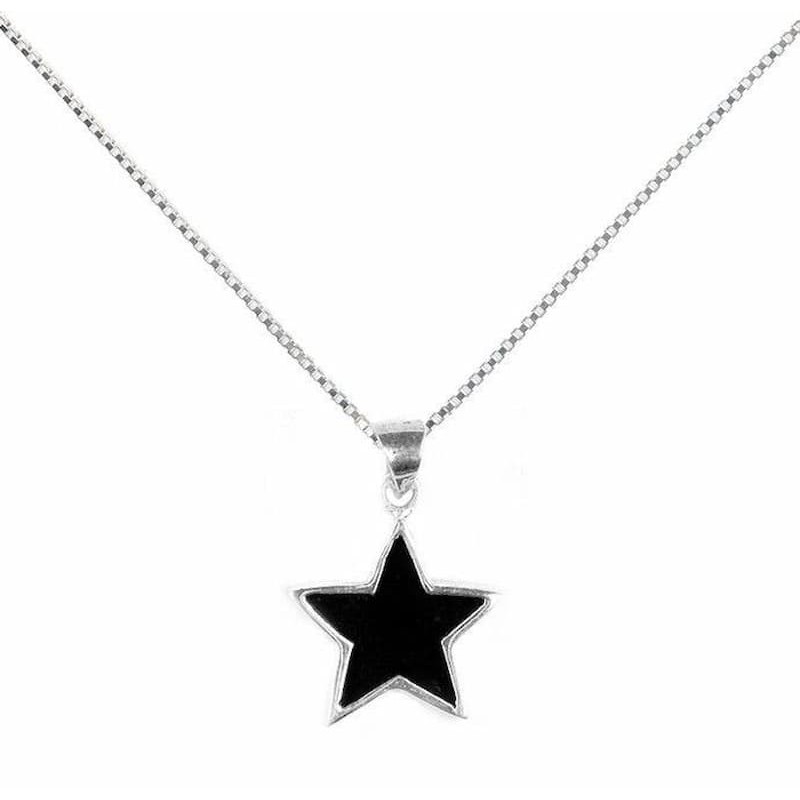 Collar de acero para mujer con colgante de Estrella esmaltada color negro