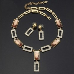 Conjunto de collar y pendientes de mujer zafiro rosa de imitación y cristales blancos